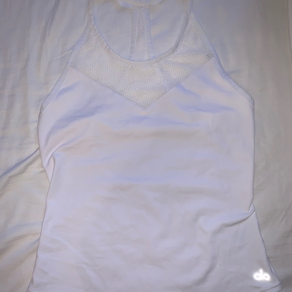 Alo yoga white performance top with mesh detail